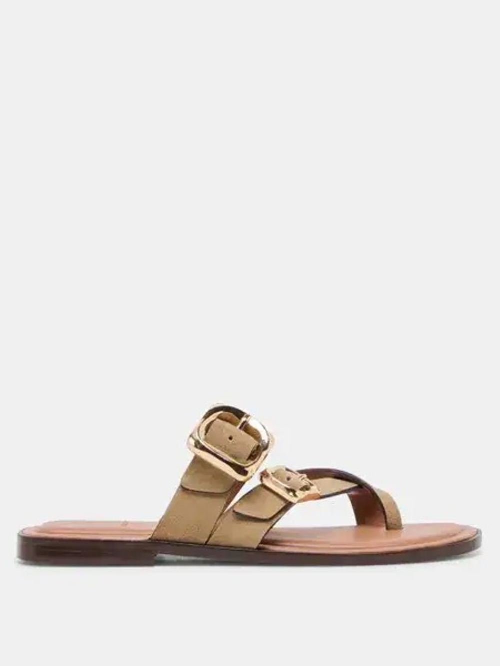 Dolce Vita Tan Leather Double-Buckle Slide Sandals